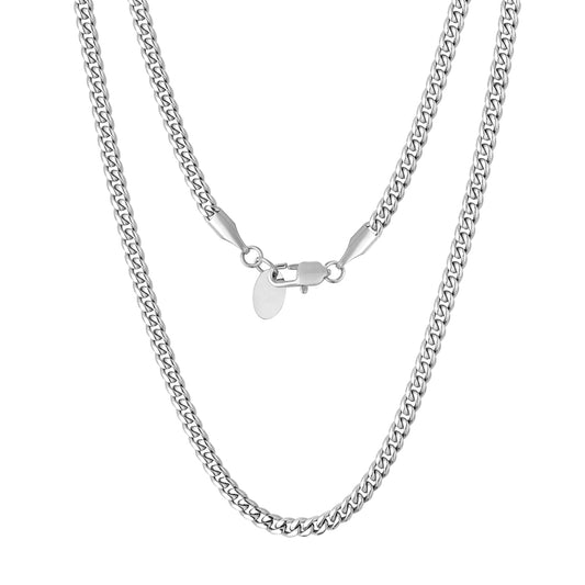 MICRO CUBAN CHAIN - 3MM 18K WHITE GOLD PLATED