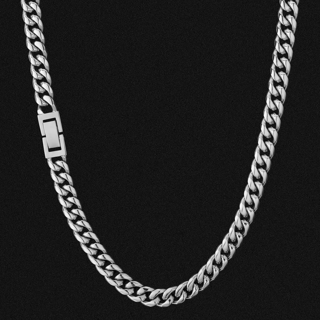 8MM MIAMI CUBAN CHAIN - WHITE GOLD PLATED