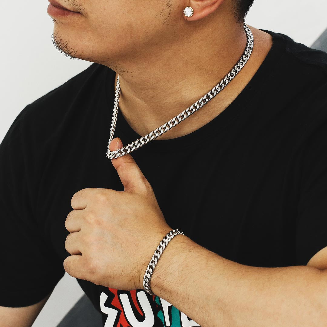 8MM MIAMI CUBAN CHAIN - WHITE GOLD PLATED