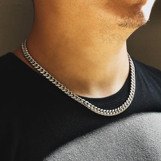 8MM MIAMI CUBAN CHAIN - WHITE GOLD PLATED